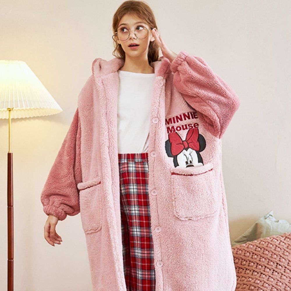 Disney Minnie Mouse Plush Bowtie Hooded Night Robe